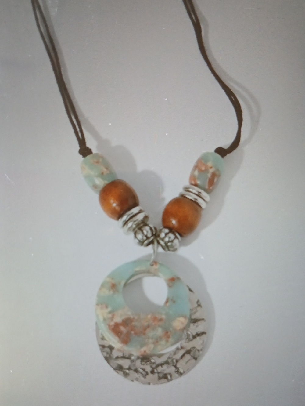 Boho Aqua Floral Resin Pendant Necklace